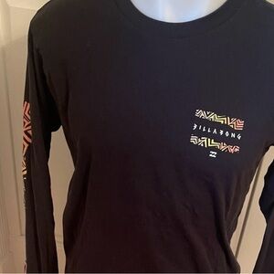 Billabong Core Fit T-Shirt Mens Med Black Long Sleeves Crew Neck Neon Graphic